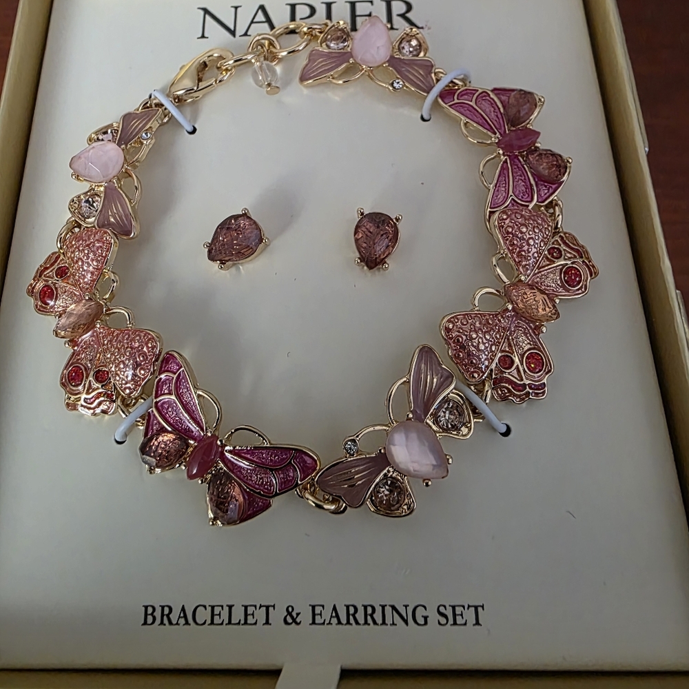 Gold and Pink Butterfly Jewelry Set